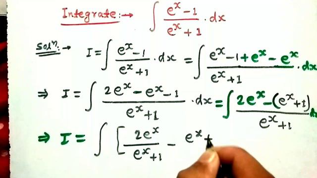 Integral of e^x minus one upon e^x plus one | Integral e^x -1 upon e^x +1 dx | смотреть онлайн