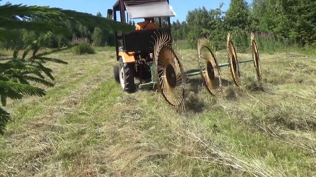 Заготовка сена на минитракторе Синтай 180. Роторная косилка. Пресс подборщик 0850