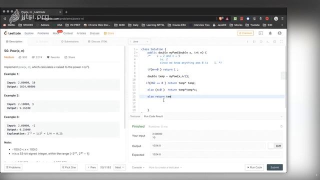 Leetcode 50 pow(x, n) Solution | Power of any number using java