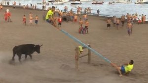 Весёлые Качели с быками, Испания, Фестиваль быков Энсьерро, funny video