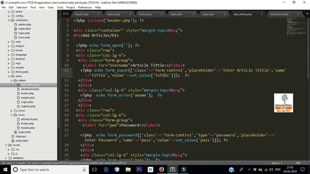 CodeIgniter Mini Project Tutorial ?  Create Add Article View ? Use of hidden field