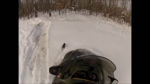 Snow mobile gets stuck on Wisconsin Trail