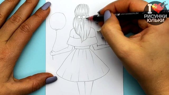 Как нарисовать Девушку в платье с подарком - скетч девушки карандашом | Рисунки Юльки девушки смотреть онлайн