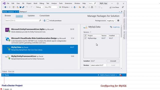 Configuring an ASP.NET Core based EF Core Project for MySQL - Detailed live Explanation