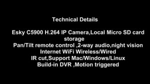 Esky C5900 H.264 IP Camera, Internet WiFi Wireless/Wired, Pan Tilt, 2-way audio, Build-in DVR