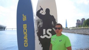 Отличный сап-борд JS Ninja 335 с принтом самурая. Сапдоска с веслом для сёрферов на стиле.