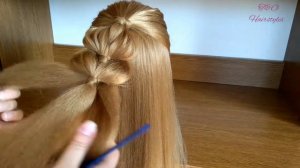 Легкая Прическа объемная коса с резинок Peinado fácil con trenzas en una banda elástica. Hairstyle