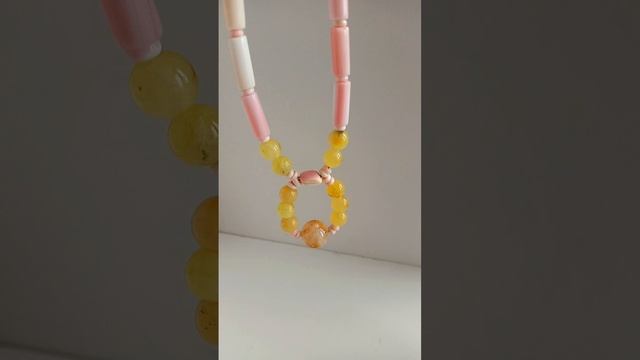 Pink Princess spiny oyster with sakura onyx pendant and pretty amber beads handmade jewelry set 03