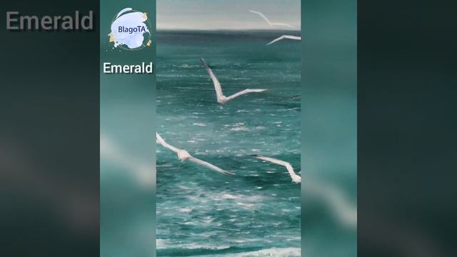 Oil painting on canvas "Emerald". Restless emerald sea with soaring seagulls above the waves смотреть онлайн