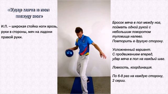 Упражнения с мячом - "Удар мяча в пол между ног" смотреть онлайн