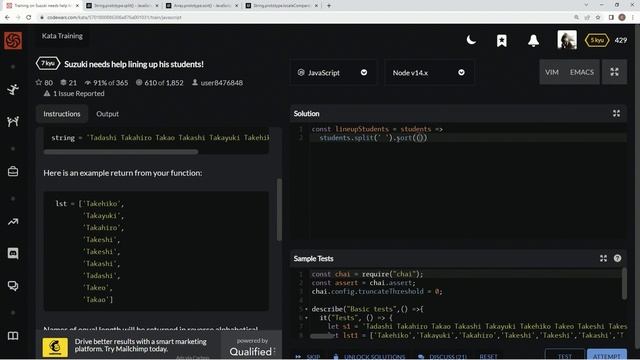 Codewars 7 kyu Suzuki Needs Help Lining up His Students! JavaScript