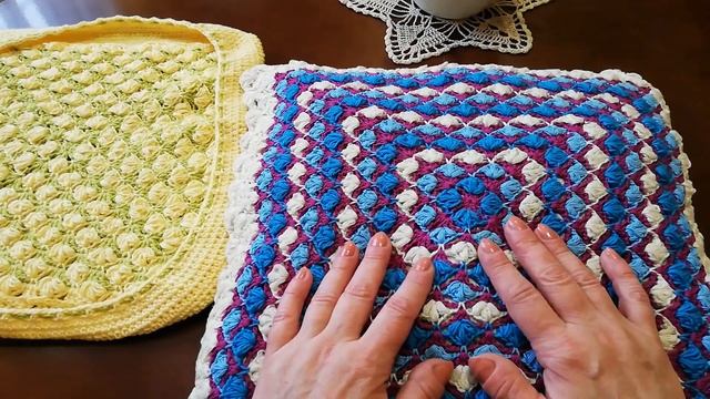 Чехол двухсторонний на табурет, стул связанный крючком. смотреть онлайн