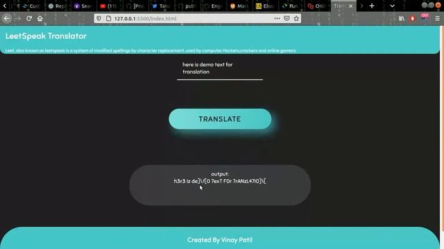 Javascript Mini Project | Html , CSS and Vanilla JS Project | Leetspeak translator