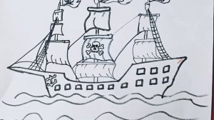 Как нарисовать пиратский корабль для детей. How to draw a pirate ship for kids.