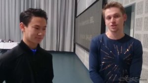 Sergei Voronov and Denis Ten after  Victory Ceremony at NRW Trophy 2015