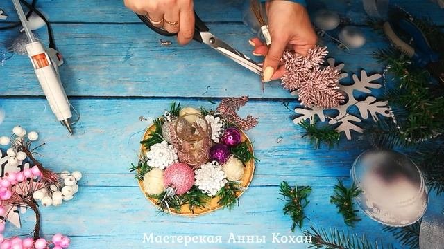 DIY?НЕЖНЫЙ НОВОГОДНИЙ ПОДСВЕЧНИК на спиле дерева своими руками?Мастер класс?Анна Кохан