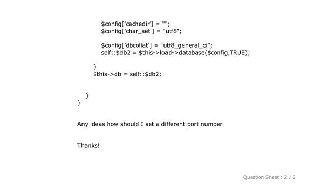 MySQL : PHP Codeigniter : set Port Number for MySQL Configuration