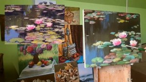 Как написать интерьерную картину "Кувшинки в пруду" масляными красками.