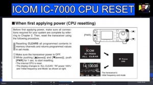 ICOM IC-7000 FACTORY RESET / CPU RESET
