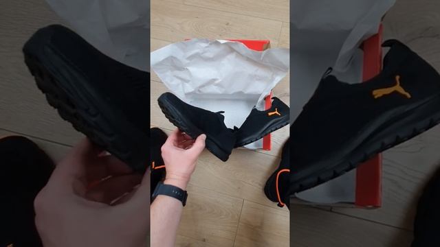 Женские мокасины кеды черные с оранжевым Puma Black Orange. Легкие кроссовки летние Пума