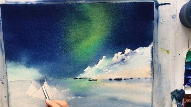 Северное сияние акварелью смотреть онлайн