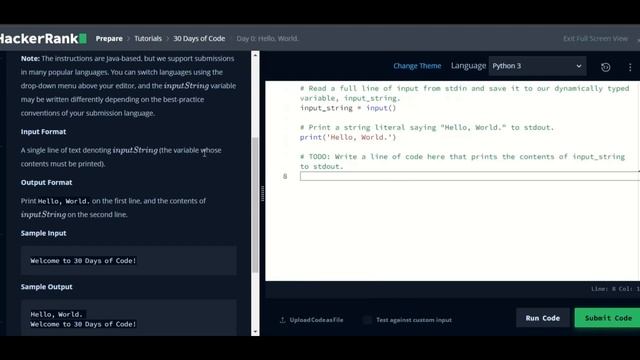 Day - 0 | 30 - Days of Code | HackerRank |  In Python