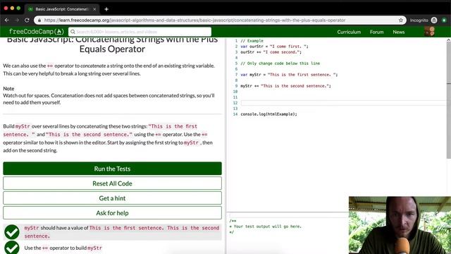 Concatenating Strings with the Plus Equals Operator - Free Code Camp
