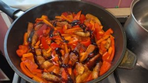 Удон с терияки ,овощами и со свининой,простой и быстрый рецепт