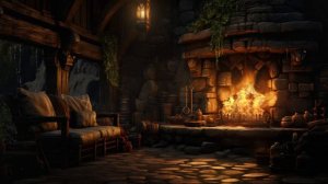 Waterfall Tavern - Relaxing Medieval Music & Ambience with Crackling Fireplace