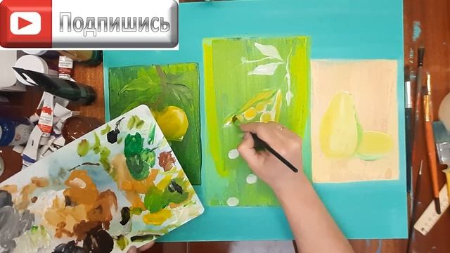 Картина для кухни на холсте. Рисуем акрилом. Интерьерная картина акрилом. Рисуем лимоны, авокадо.