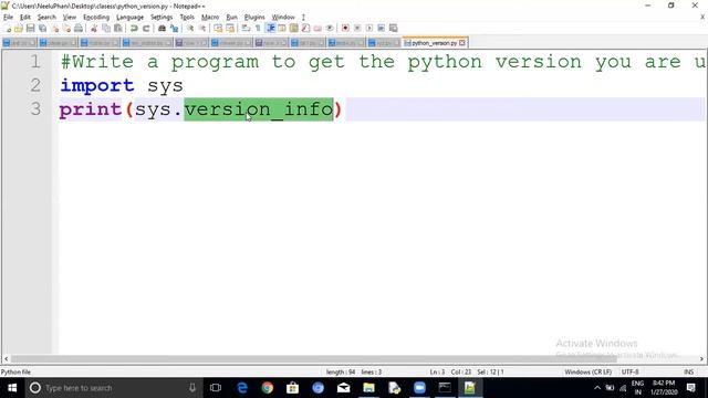 Write a program to print python version? python tutorials | python by NP Technologies | python clas