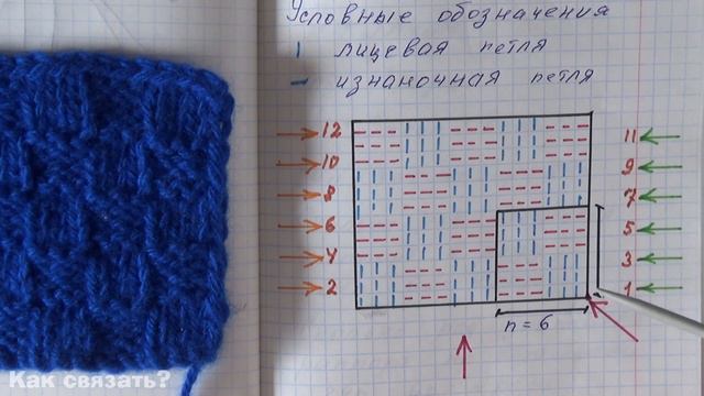 59Узор Шахматка 3х3 или Шахматный спицами для начинающих.Схемы:читаем и вяжем.Вязание на спицах
