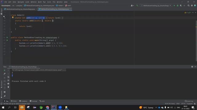 Method Overloading by changing data type of arguments || Java Session || CodeTav Management