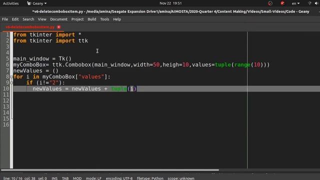 combobox in tkinter: how to delete an item- python 3 смотреть онлайн