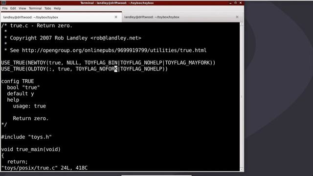 Implementation of toybox true/false