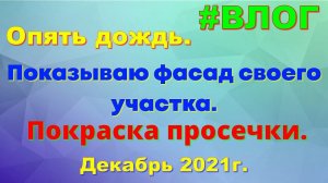 Показываю фасад своего участка. Опять дождь. Покраска просечки. Забор.