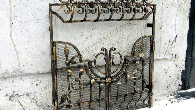 Красивая кованая дверца для камина с сеткой, декоративная каминная решетка ковка