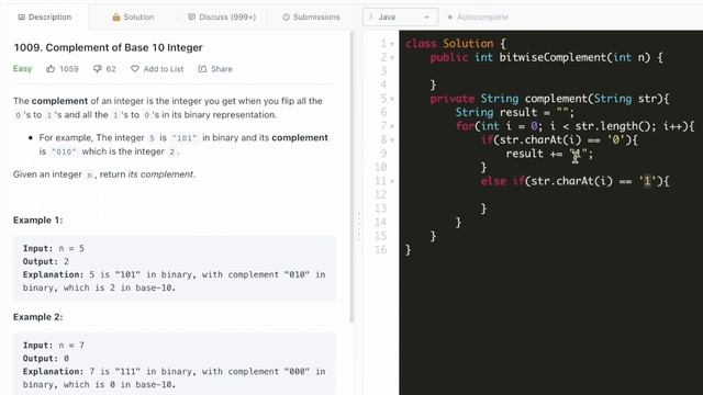 Leetcode | 1009. Complement of Base 10 Integer | Easy | Java Solution