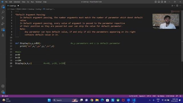 Default Arguments Passing In Functions | Types of Parameters | Python Tutorials For Beginners