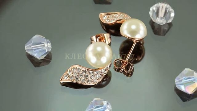 Прелестные серьги с кристаллами Swarovski, жемчугом, покрытые слоями золота смотреть онлайн