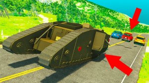 ТАНК БЕЗ ТОРМОЗОВ С ГОРКИ! ВЛЕТЕЛ НА ТАНКЕ В ПРОБКУ ИЗ МАШИН! СМЕРТЕЛЬНЫЙ СПУСК В BeamNG.drive