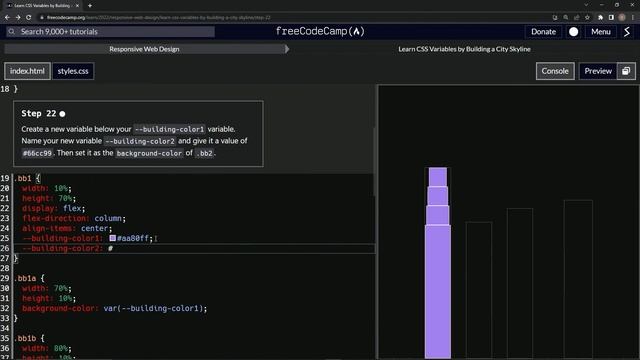 Learn CSS | FreeCodeCamp Learn CSS Variables by Building a City Skyline - Step 22