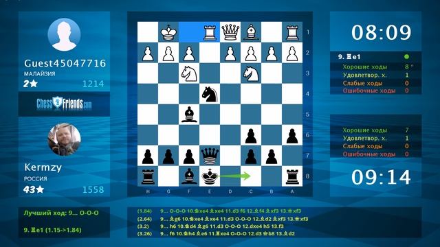 Анализ шахматной партии: Guest45047716 - Kermzy, 0-1 (по ChessFriends.com) смотреть онлайн