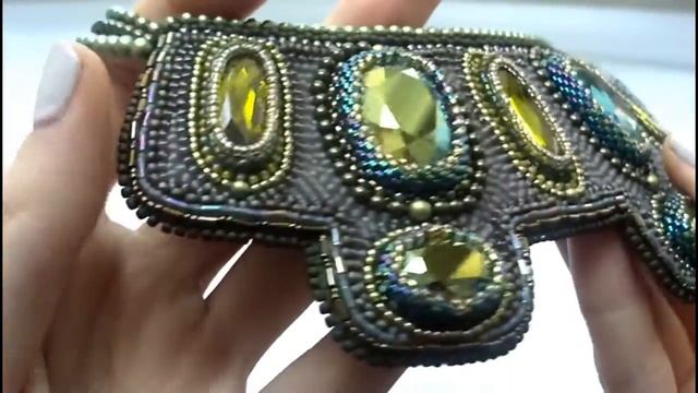 Колье из бисера и камней Сваровски египетский стиль Сон Клеопатры хаки NataliaLuzik
