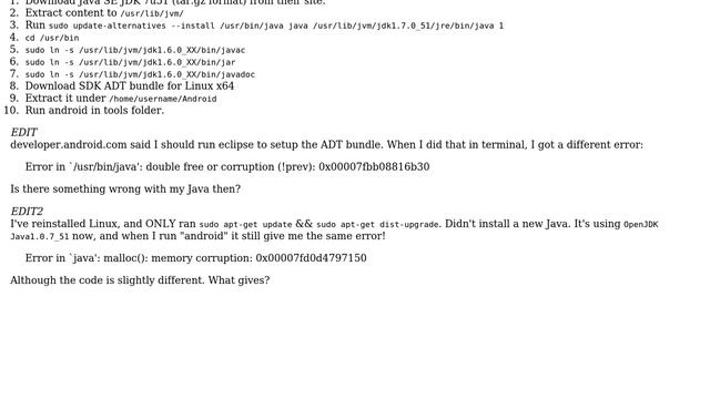 Unix & Linux: Java/malloc memory corruption error when running SDK Android Manager смотреть онлайн