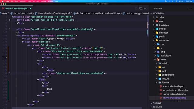 Laravel Livewire Tutorial Create Movie Website #35 Create Tabs with Alpinejs and Tailwind CSS