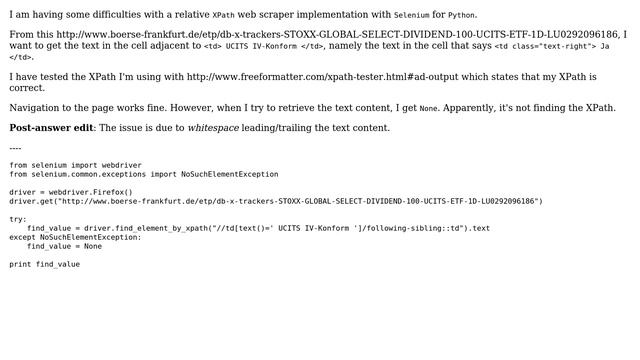 Python/Selenium: Whitespace issue when retrieving text content from XPath (normalize-space)