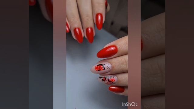 Новогодний красный маникюр - праздничный дизайн ногтей-nail art Red-shorts