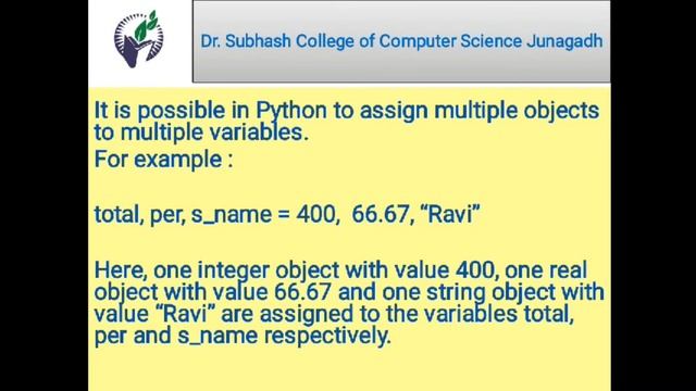 Lecture 5 BCA SEM V CS 27 Python Variable-Assignment-Data type