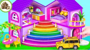 Удивительный фиолетовый мини-особняк с радужной лестницей из картона для двоих минниатюрный домик#40